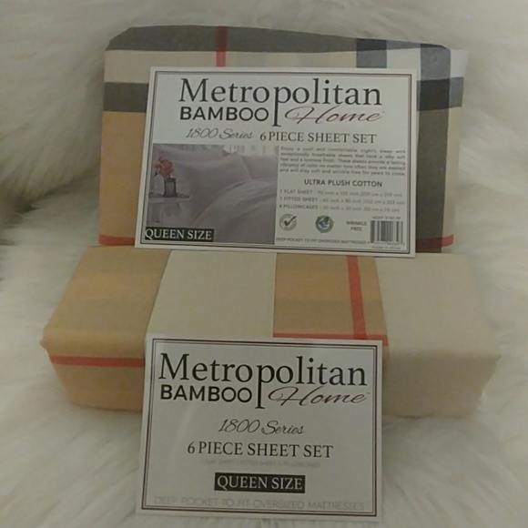 Metropolitan Bamboo Queen Plaid Sheet Set - Picture 1 of 8